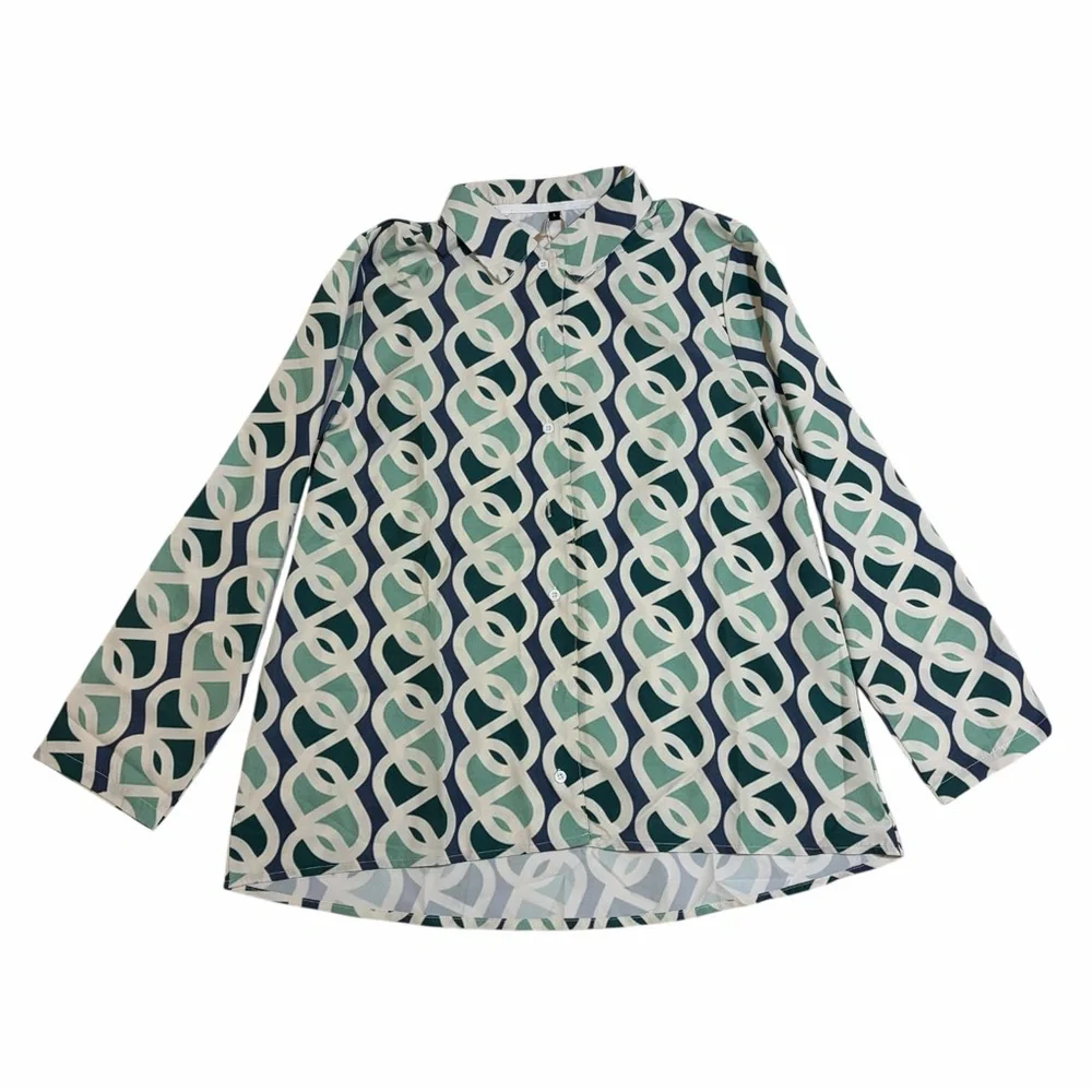 new Michelle Two-Piece Set Mint Collared Tunic Shirt and Pants - Picture 6 of 16